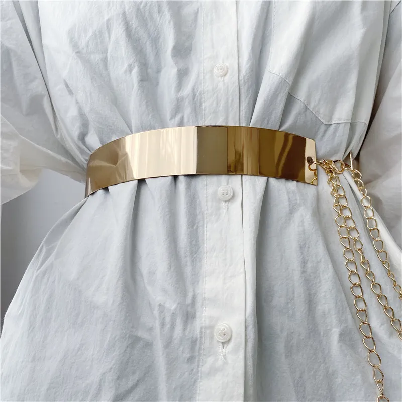 Ceintures Femmes Réglable En Métal Designer Ceinture De Mode Dames Robe De Luxe Bling Or Argent Miroir Vintage Ceinture avec Chaîne De Taille 230907