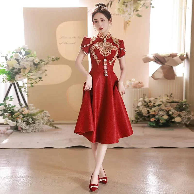 Ethnic Clothing Yourqipa Toast Chinese Bride Cheongsams Engagement Dress Traditional Women's Hanfu Tang Suit Evening Party Dresses