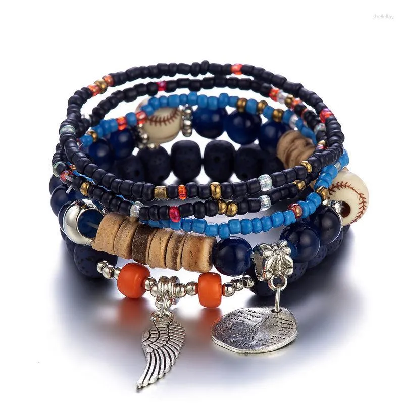 Ensemble de bracelets en chaîne avec pendentif en perles de riz pour femmes, style bohémien, multicouches, colorés, faits à la main, bijoux, vente en gros, goutte