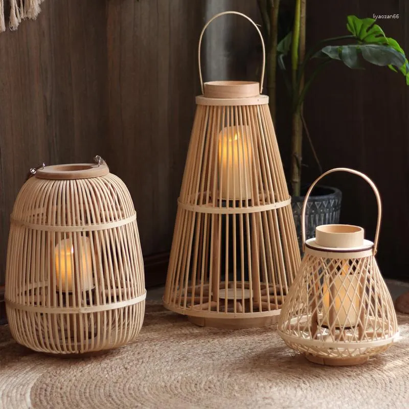 Candle Holders Bamboo Candlestick Outdoor Garden Lantern Decoration Holder Floor Ornament Japanese Porta Velas Household Supplies