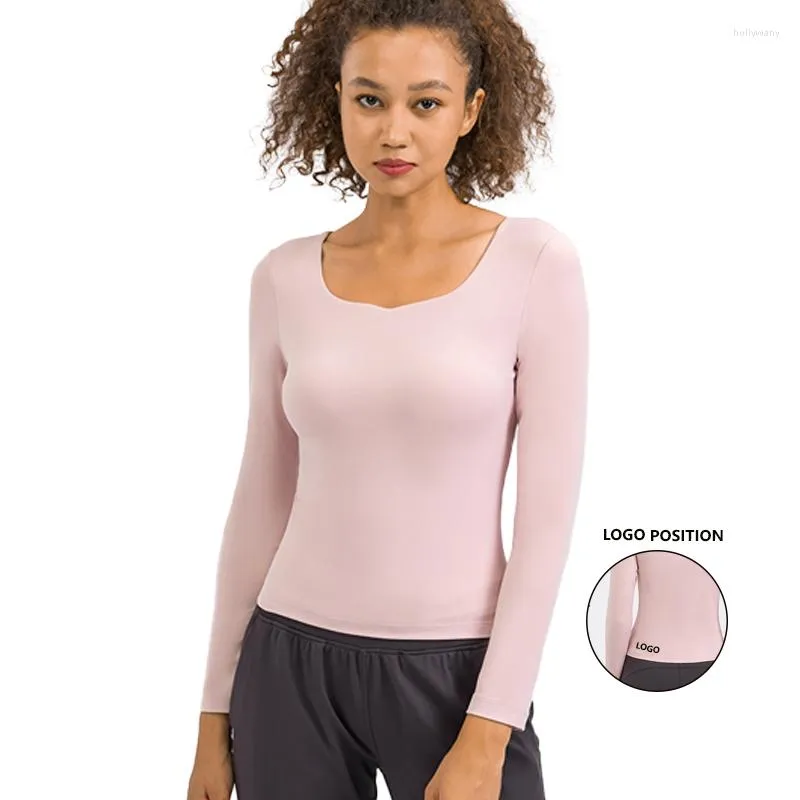 Camisas Activas Yoga Para Mujer Manga Larga Nylon Four Seasons Camiseta Deportiva Cinturon De Fitness Almohadilla Para El Pecho Color Solido Jersey De Moda Top Con Cuello Cuadrado De 30 31 DHgate