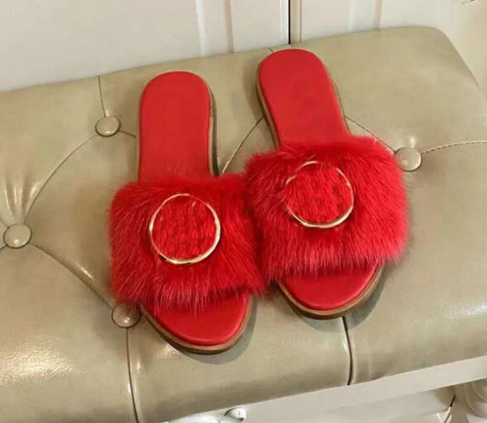 23SS Nieuwe Slippers Nertsenhaar Slippers Bont Sexy Mode Fuzz Platte Muilezel Luxe Merk Designer Etentje Vrouwen Slipper