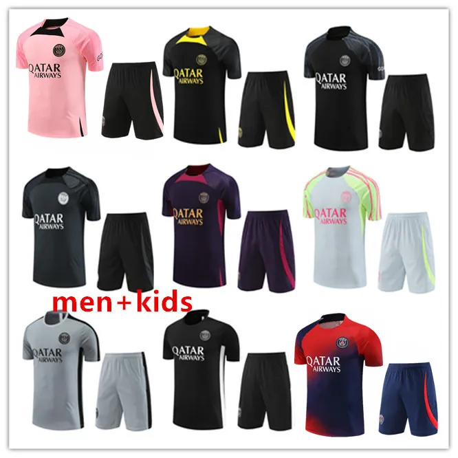 22 23 24 PSGs Survêtement 2023 2024 PARIS Sportswear Costume d'entraînement Costume à manches courtes Kit de maillot de football Uniforme Chandal Sweat-shirt adulte Ensembles de pull hommes enfants