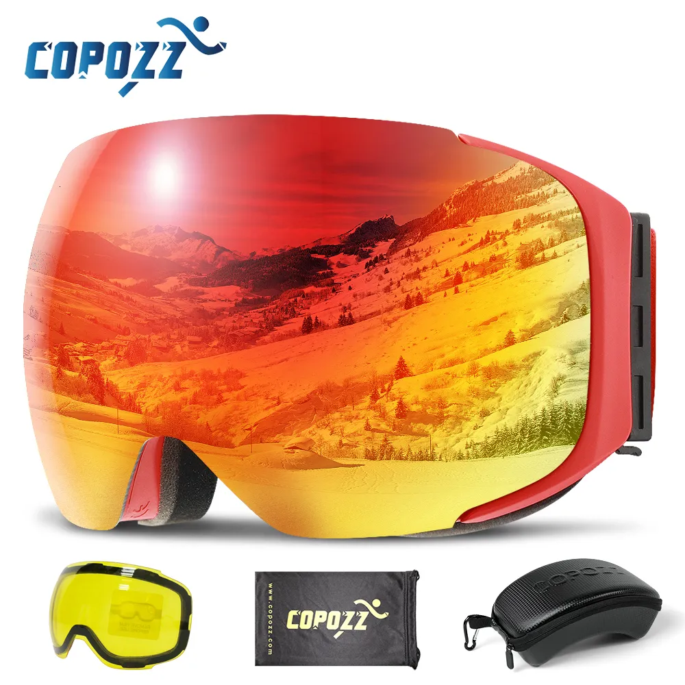 Kayak Goggles Copozz Manyetik Kayma Gözetleme Hızlı Değişiklik Lens ve Kasa Seti% 100 UV400 Koruma Koruma Boz Anti Snowboard Gözlük Gözlük Gözlük Gözlükleri Kadınlar 230907