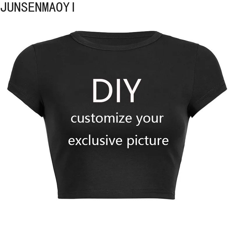 Kvinnors tshirt Ditt exklusiva DIY -tryckmönster Anpassa Summer Short Sleeve O Neck Solid Color Croped Navel Women Crop Tops Fashion 230906