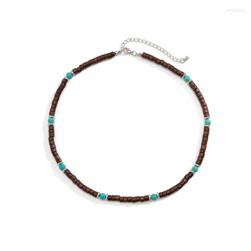 Collier ras du cou africain pour hommes, bijoux en perles de pierre, tendance, cadeau de surfeur, plage en bois