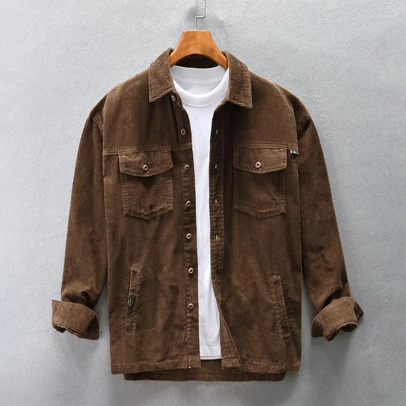 Herenjassen 2023 Lente Losse Cargo Mannen Corduroy Jas Casual Mode Veelzijdige Wafel Vintage Japanse Bovenkleding Shirts Jassen Voor Man