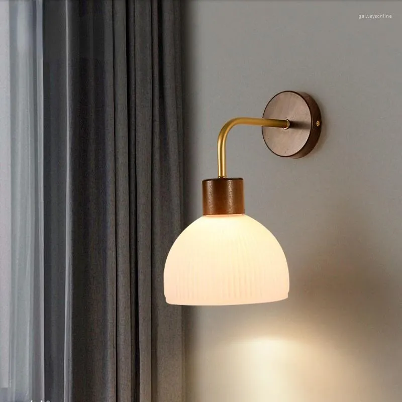 Lampada da parete Lampade Camera da letto Illuminazione da comodino con apparecchi montati E27 Vetro Nordico Rame regolabile