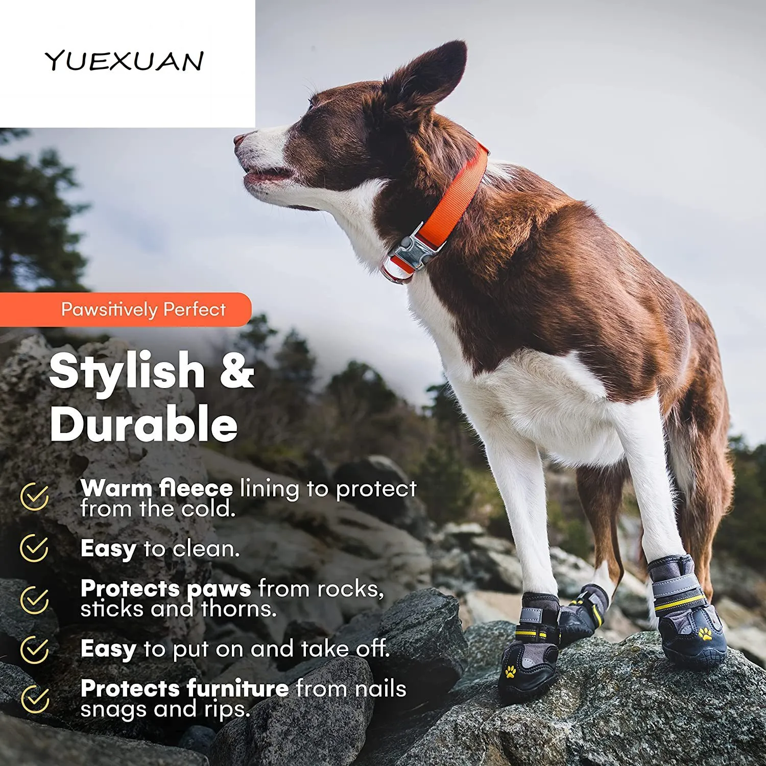 YUEXUAN Dog Boots,Waterproof Dog Shoes,Dog Booties with Reflective Rugged Anti-Slip Sole and Skid-Proof,Outdoor Dog Shoes for Medium Dogs 4Pcs-7 Size