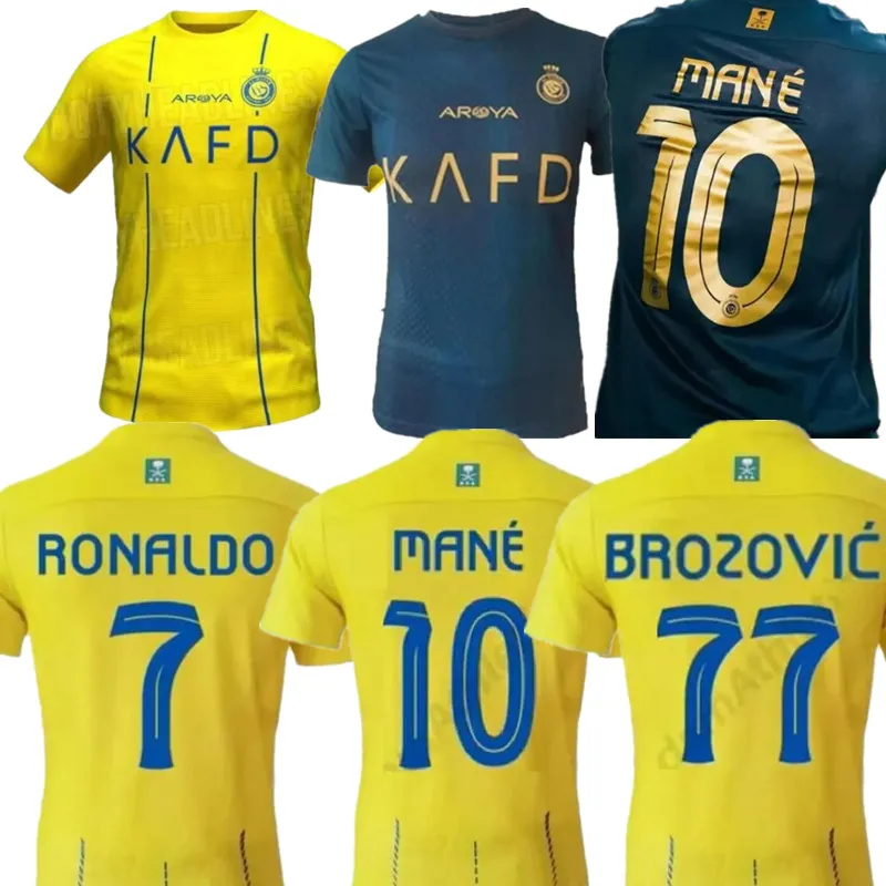 2023 2024 Al Nassr FC Futbol Formaları Ronaldo Erkek Çocuk Kiti Üniforma 23 24 Ev Sarı Cr7 Erkek Futbol Gömlek Al-Nassrs Away Üçüncü Al Hilal Suudi Maillots De Foot