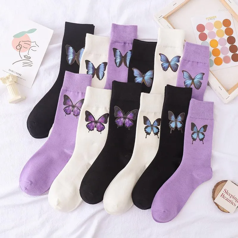 Женские носки Женские носки с тиснением красочные бабочки Ins Trend средней длины по индивидуальному заказу в сочетании с папиной обувью
