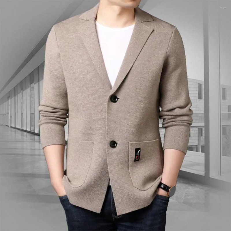 Men's Suits Autumn Men Knitted Blazer Solid Color Long Sleeve Turndown Collar En Suit Coat Korean Style Thick Sweater Streetwear