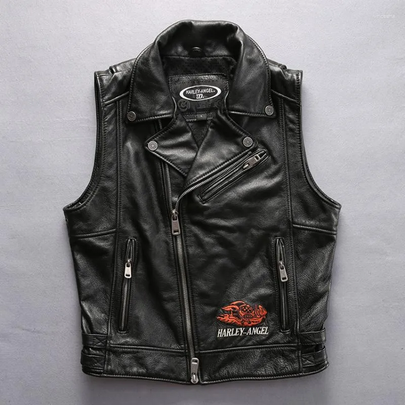 Gilet da uomo Motociclista Mucca Maschile Corto Slim Street Vintage Gilet Cappotto senza maniche in vera pelle