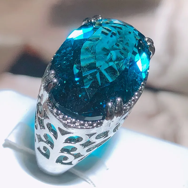 Bague Chevalière Argent 925 - Zircon Aquamarine | Taille 58 à 71 | Homme Ou Femme