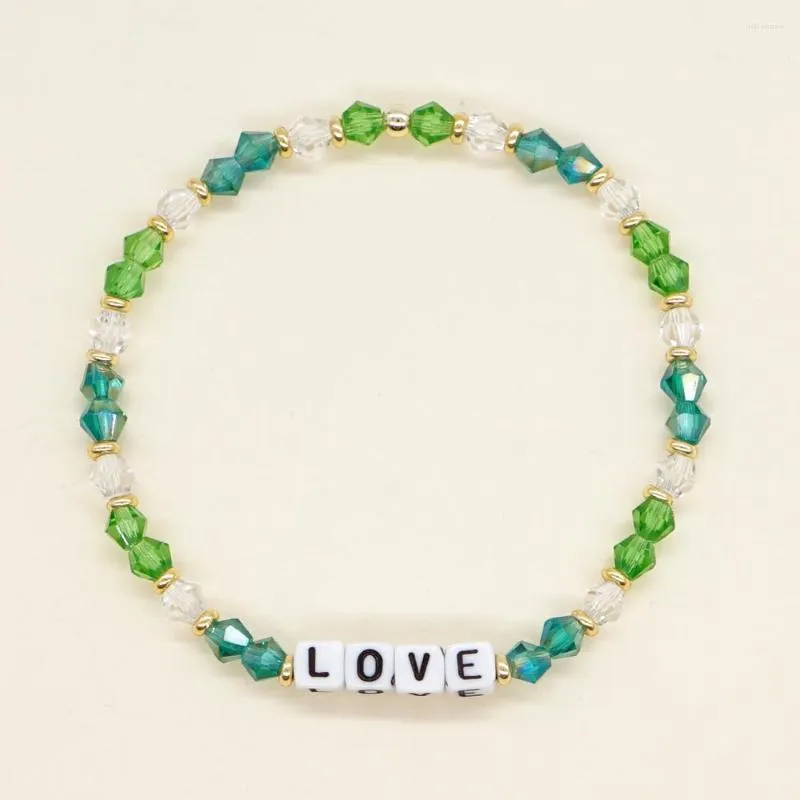 Strand YASTYT Pulsera con Letras De Amor Pulseras elásticas con Cuentas De Cristal Verde para Mujer Joyería De Moda Joyería De Playa De Verano