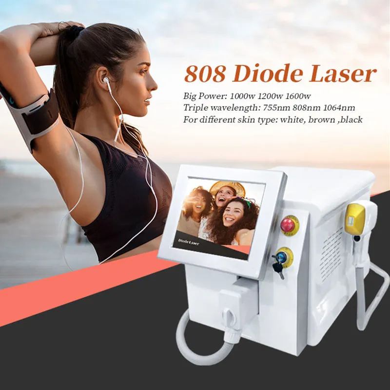 Kraftfull ny 808nm Ice Diodo Trio 3 Wave Diode Laser Depilation 808 Nm Permanent hårborttagning 3 Vågor Titan Machine