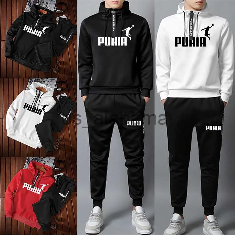 Survêtements pour hommes Hommes Outfit Sweatshirts Pantalons de survêtement 2 pièces Ensemble Impression Survêtement Zipper Sweats à capuche Pantalon Casual Pantalon de jogging Sportwear Vêtements x0907