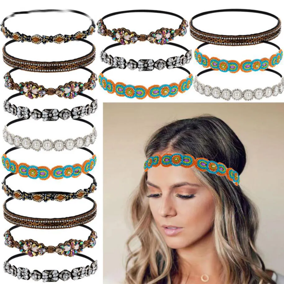 Boheemse Etnische Rocailles Handgemaakte Hoofdband Parel Strass Aangepaste Kralen Haarband Voor Vrouwen Meisjes Haaraccessoires