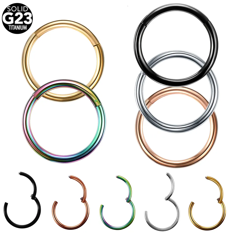 Labret Lip Piercing Jewelry Wholesale 50PCSlot ASTM 36 Nose Septum Clicker Segment Ring Daith Cartilage Earring Nipple Septo 230906
