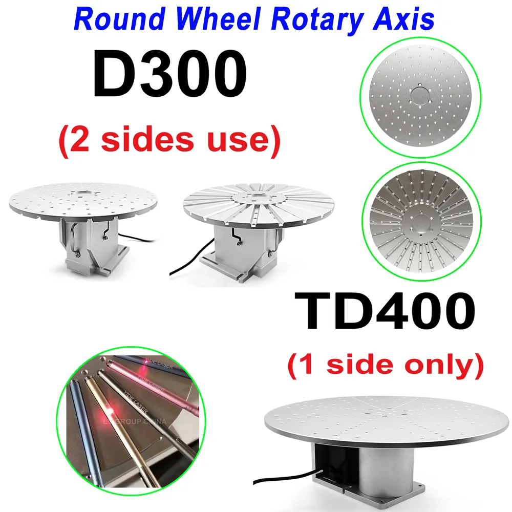 LY D300 – axe rotatif à roue ronde pour stylo, pointe à souder, Machine de marquage et gravure Laser à Fiber, utilisation sur 2 côtés avec trou de vis à fente M6