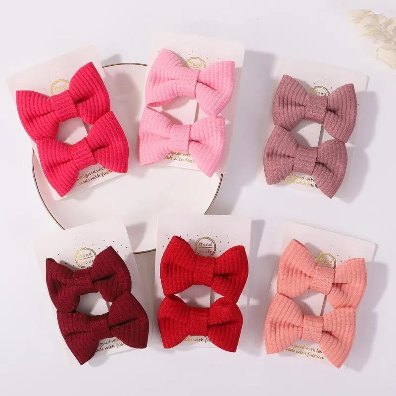 Hårtillbehör 2st/Lot Baby Solid Bows Clip for Kids Girls Cotton Bowknot Nylon Safety Hairpins Born Headwear