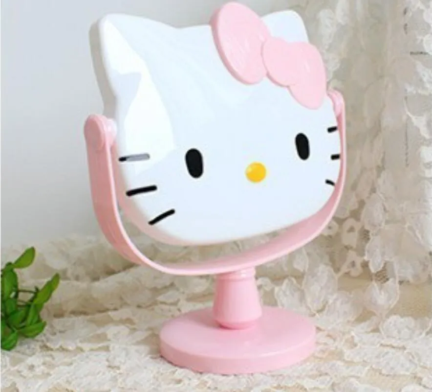 Kawaii Cat Kitty Desk Mirror Single Sided Rotating Mirror Student Makeup Mirror Portable