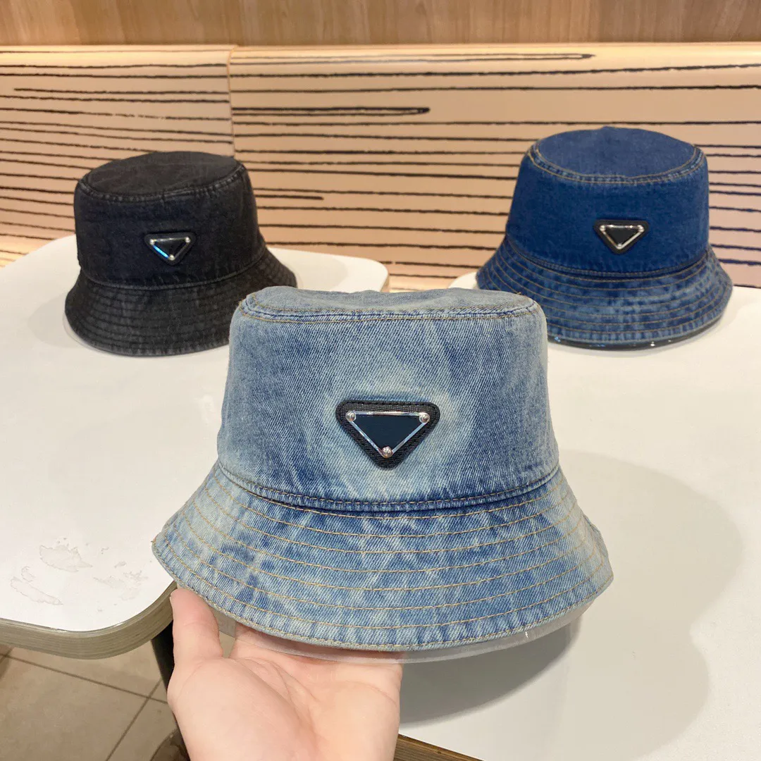 Designer Caps Bucket Hat Fitted Hat Italy Milan Trend Design Bucket Cap Washed Denim Casual Triangle Ball Cap Hatts For Men Casquette