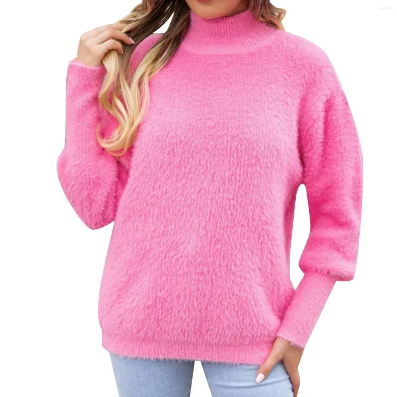 Women's Sweaters Fall Pullover Turtleneck H Solid Color Sweater Cowl Neck Women Casual Fuzzy Half Zip