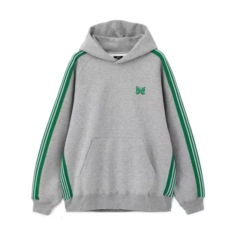 Kadın Hoodies Sweatshirtler Kış Gri İğne Hoodie Erkek Kadınlar En İyi Versiyon Awge Yeşil Çizgili Nakış Kelebek Kapşonlu Gevşek 230906