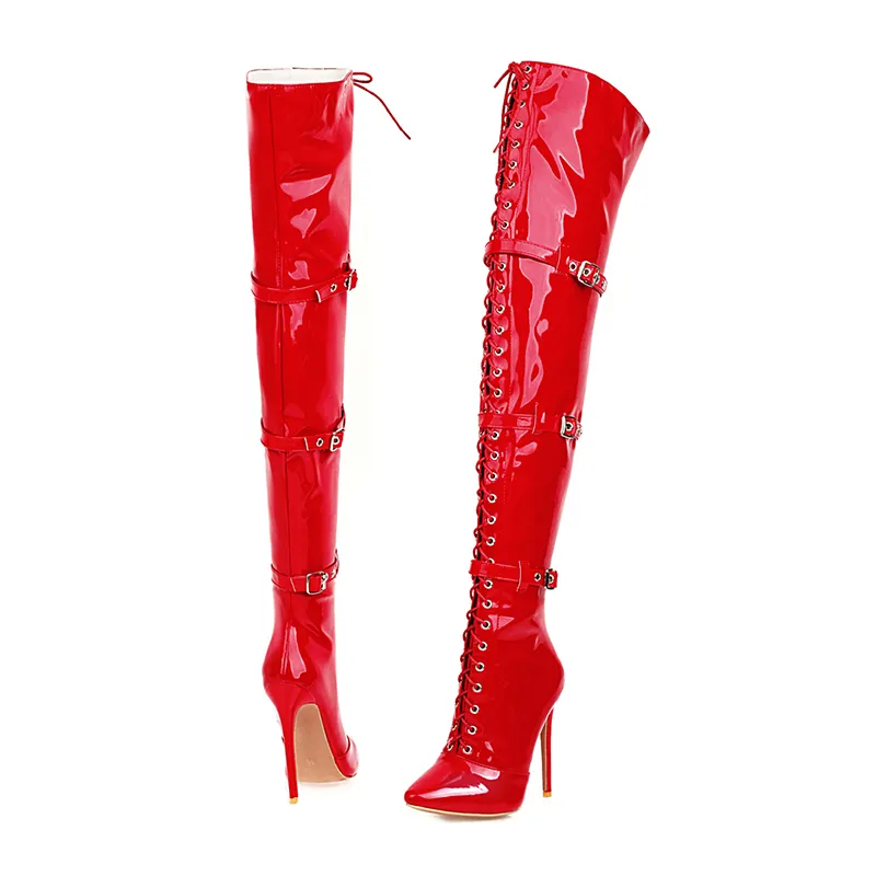 Femmes Sexy Croix Nou es Cuissardes Bottes Bout Pointu Mince