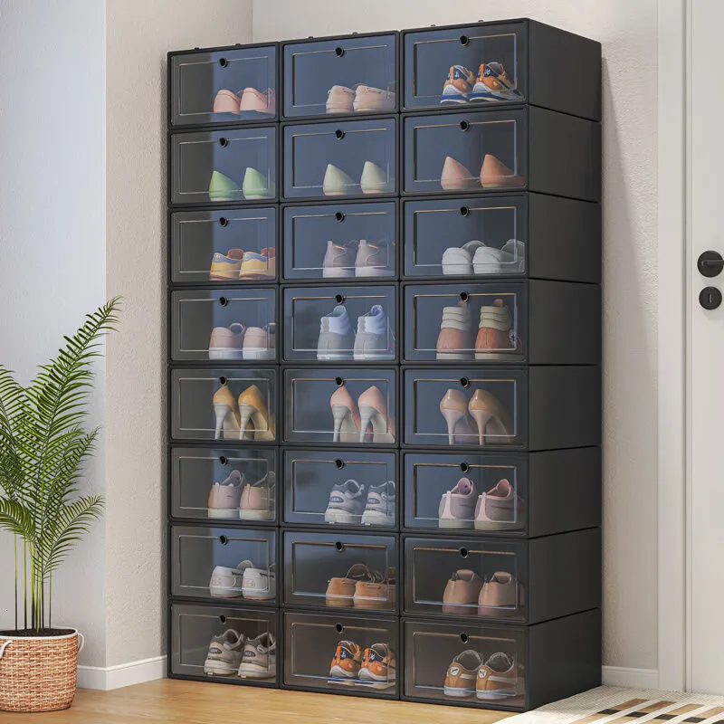 Aufbewahrungsboxen, Behälter, 3 Stück, transparent, Schuhkarton, Schuhe, Organizer, Kunststoff, verdickt, faltbar, staubdicht, stapelbar, kombinierter Schrank 230907