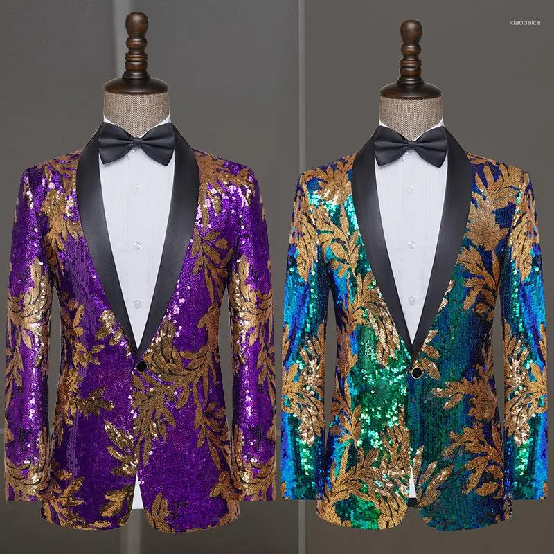 Men's Suits Choir Stage Performance Dress Long Sleeve Slim Fit Sequin Host Formal Party Prom (Jacket)