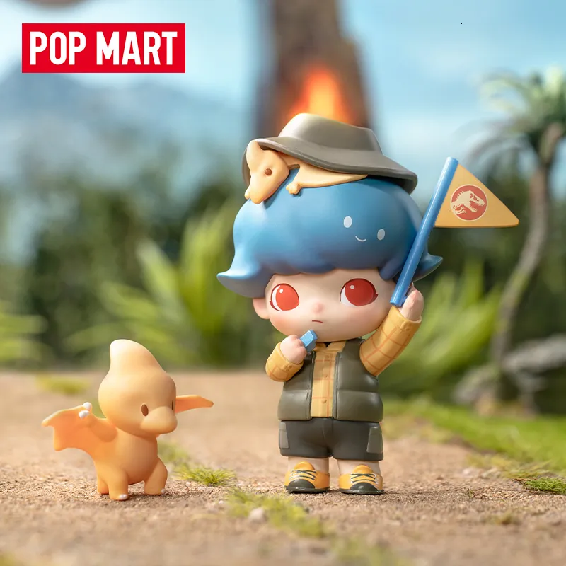 Boîte aveugle POPMART DIMOO Jurassic World série mignon Anime Figure cadeau boîte aveugle jouets modèle confirmer Style boîte Surprise 230906