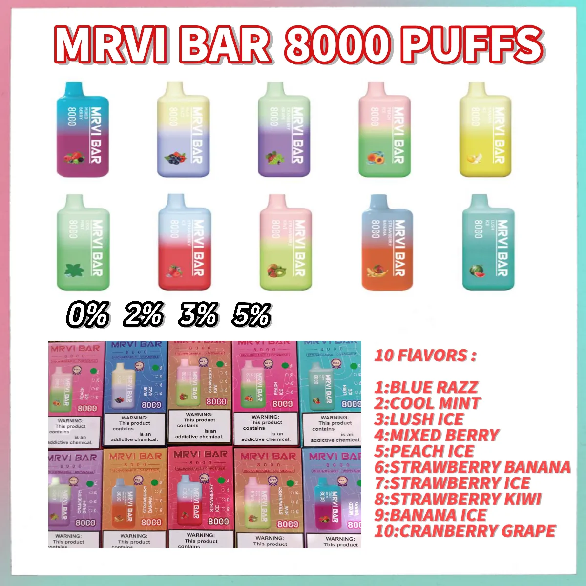 MRVI BAR 8000 Puffs Vape Pen With 650mAh 5000mah Battery, 15ml Prefilled  Pod, And 10 Flavors In Stock Now! From Sellernick, $3.75