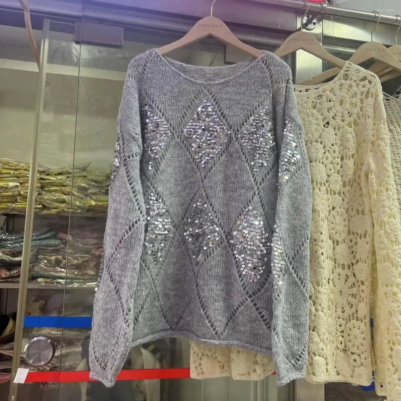 Kadın Örgü Sonbahar Kış Yuvarlak Yaka Vintage Pullar Sıcak Süvari Bayanlar Günlük Moda Külotu Üstler Kadınlar Şık Trend Jumper