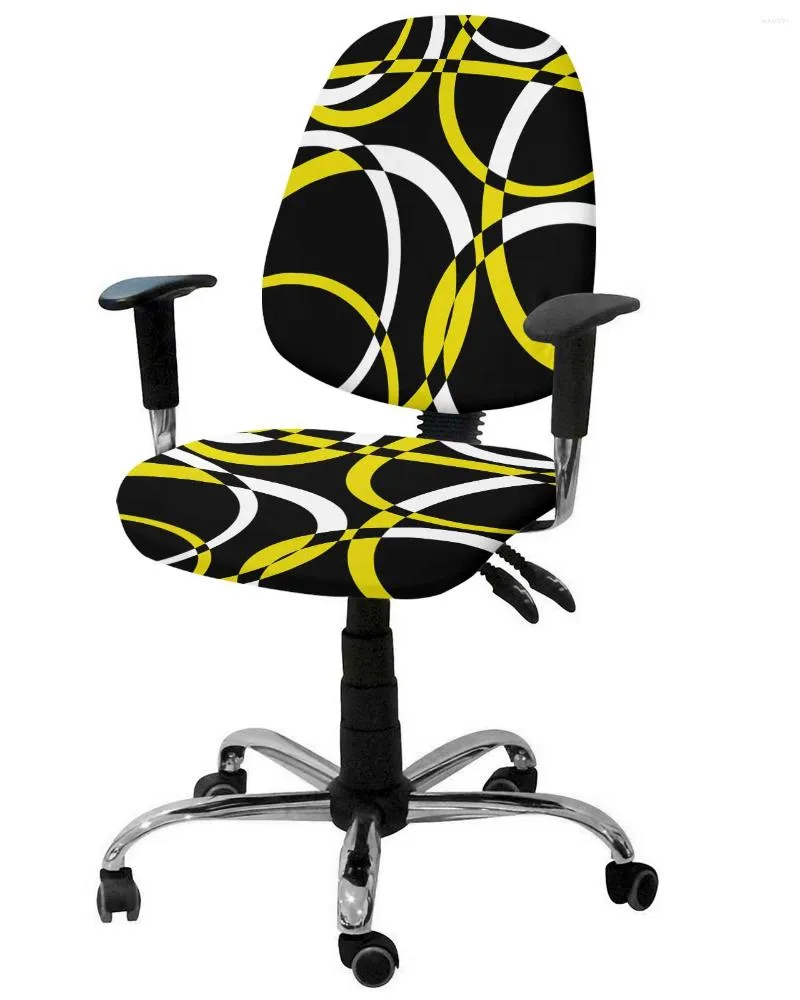 Stuhlhussen, geometrischer abstrakter moderner Kunst-Gelb-elastischer Sessel-Computerbezug, abnehmbarer Büro-Schonbezug, geteilter Sitz