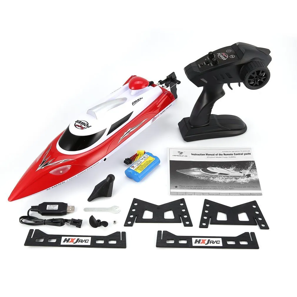 ElectricRC -båtar Hongxunjie HJ806 47CM 24G RC 30KMH Hög hastighet Racing Boat Water Cooling System Vänd omnidriktad spänningsprompt 230906