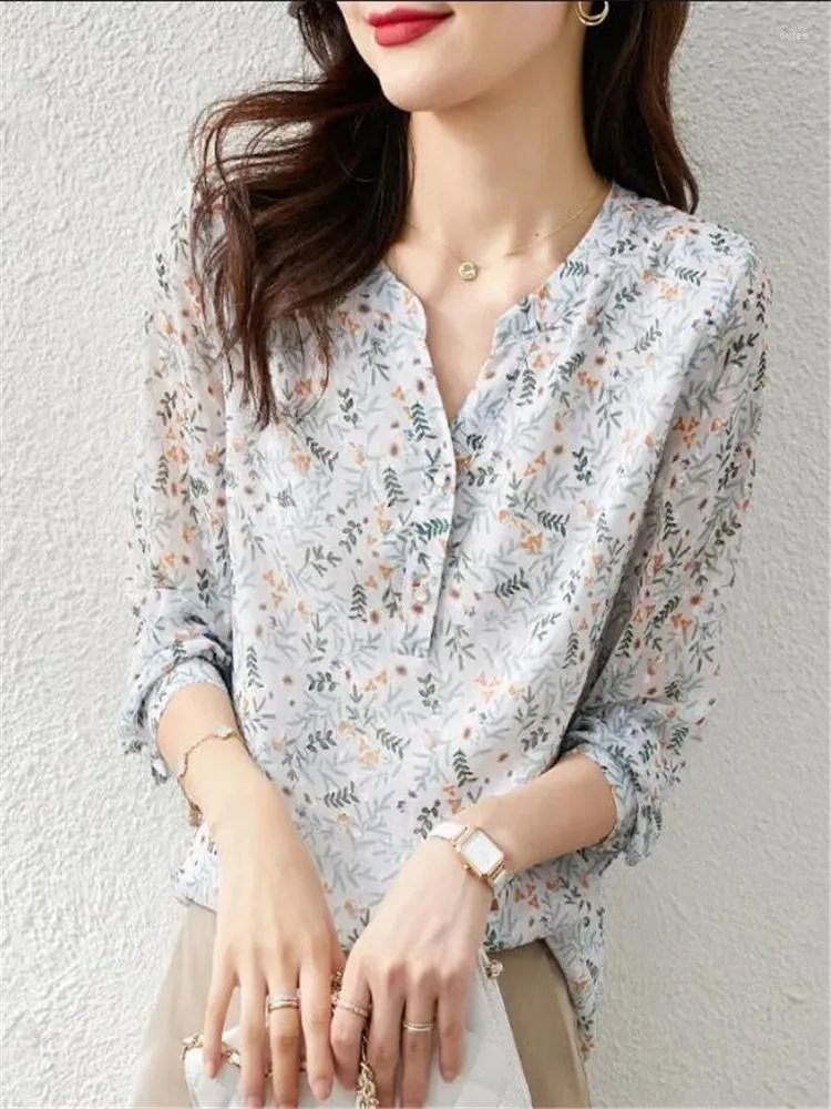 Frauen Blusen Chiffon Hemd Mode Frauen Print Bluse Top Sommer Büro Dame Langarm Pullover V-ausschnitt Weibliche Kleiden