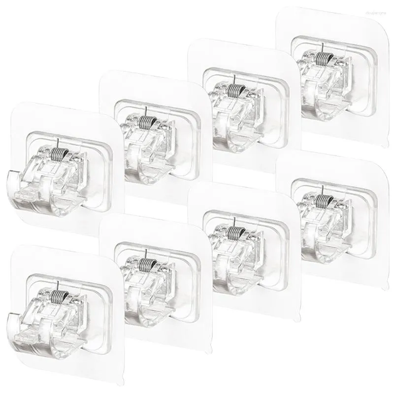 Curtain 8 Pcs Hooks Rod Adhesive Bracket Shower Pole Nail Free Plastic Bathroom Accessory