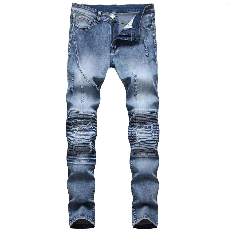 Jeans da uomo 2023 Pantaloni skinny blu da uomo di alta qualità per uomo Slimfit denim strappato 38 42