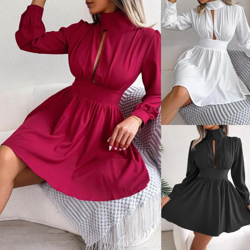 Elegant Solid Hollowed Out Turtleneck Waist Skirt Dresses Elegant Solid Hollowed Out Turtleneck Waist Skirt Dresses