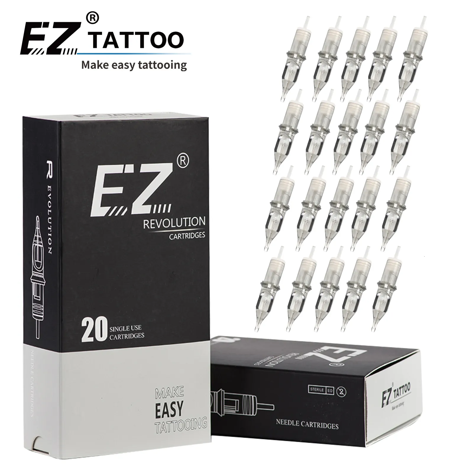 Agujas de tatuaje EZ Revolution Cartucho de tatuaje Aguja Revestimiento redondo RL # 12 0,35 MM # 10 0,30 Suministro de máquina rotativa cónica larga 20 piezas Caja 230907