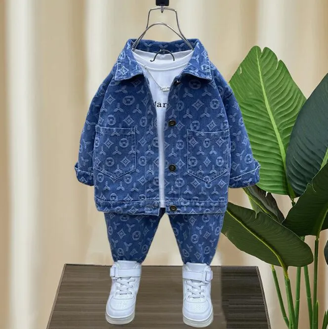 autunno blu bambini abiti firmati ragazzo set di abbigliamento giacca di jeans pantalone denim cappotto per bambini