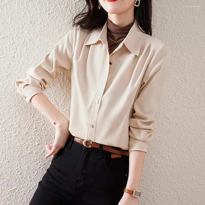 Women's Blouses Fashion Women 2023 Autumn Winter Loose Outwear Tops Femme Long Sleeve Office Lady Work Shirts Vintage Thick Blouse Shirt