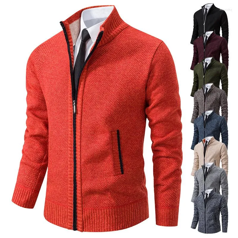 Camisolas masculinas outono e inverno estilo coreano homens sólidos cardigan suéter casual moda moletom com zíper casacos de malha masculino