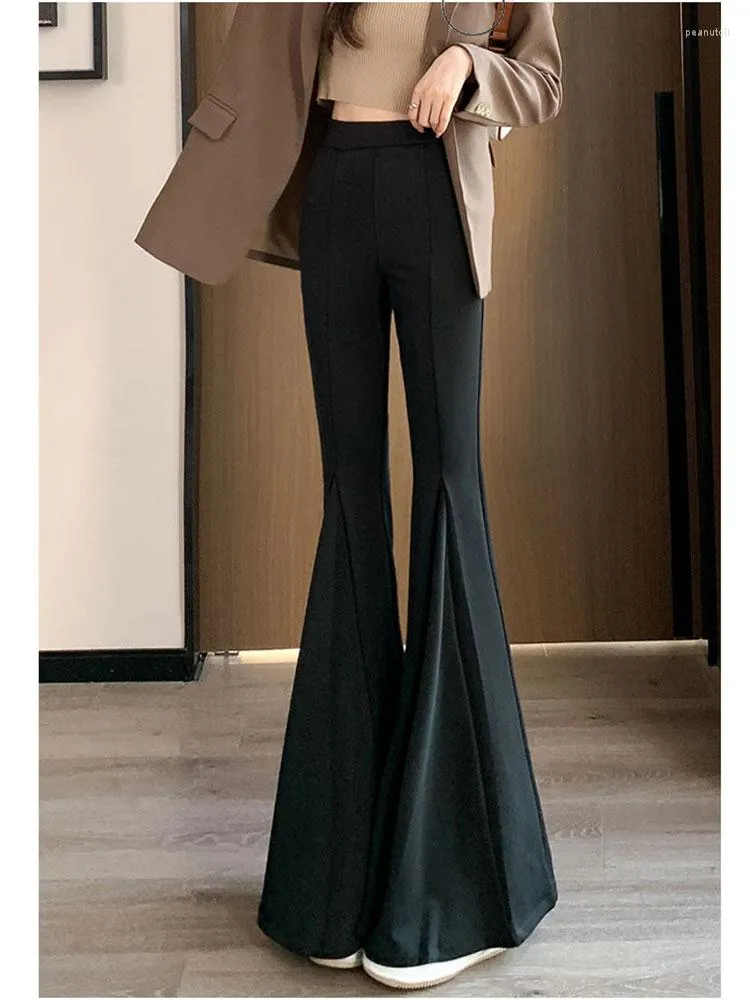 Calças femininas mulheres primavera outono 2023 versão coreana magro leggy hip abraçando cintura alta grande sino-bottoms fishtail na moda hem d4624