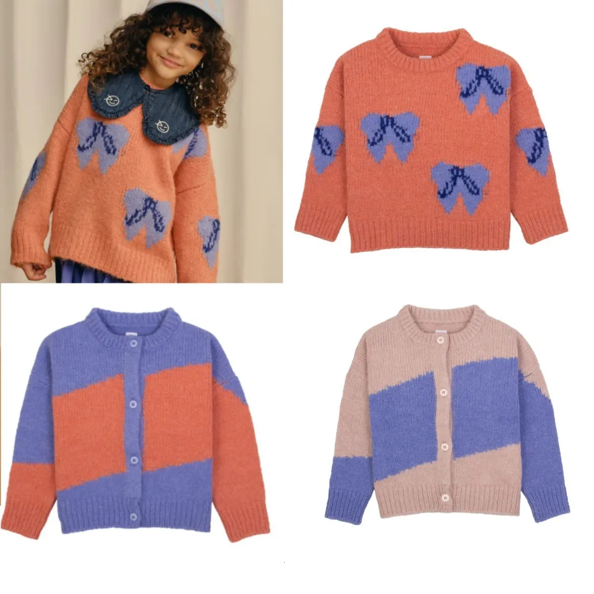 Пуловер, корейский детский трикотаж, жилет, свитера, осень 2023, вязаный кардиган для девочек и мальчиков, свитер, топы, детская одежда, верхняя одежда 230906