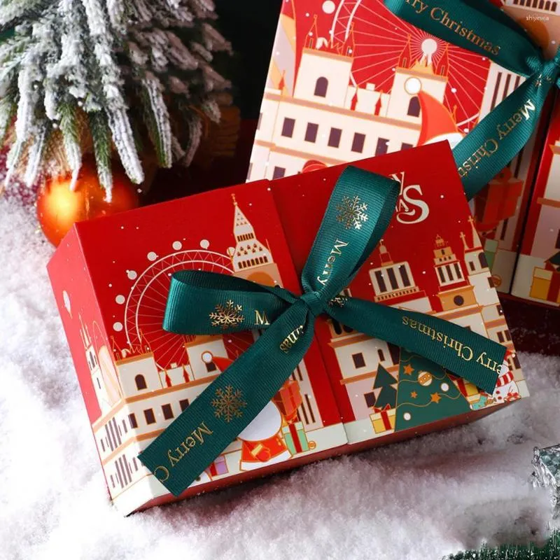 Envoltório de presente de alta qualidade caixa impressa festiva porta dupla natal com bowknots para decoração de festa feliz embalagem suprimentos