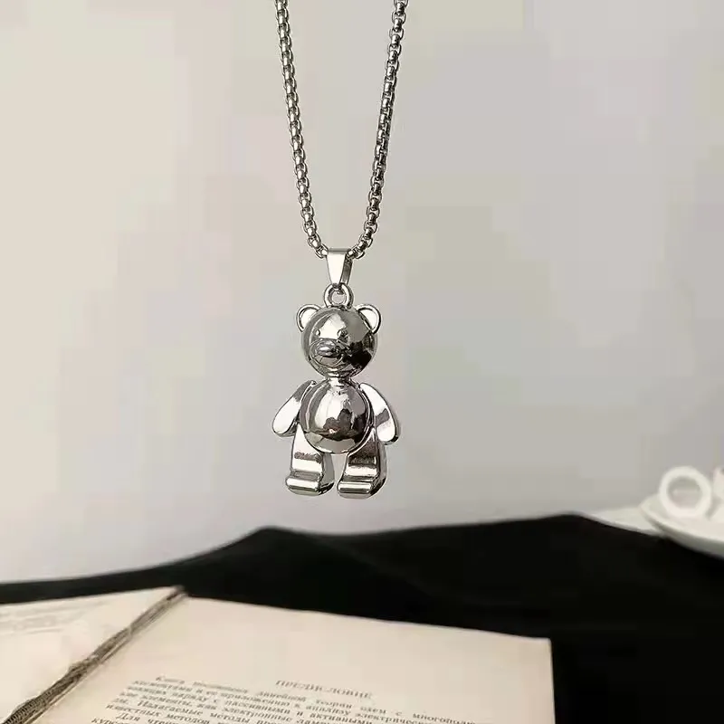 Sterling Silver Necklace med Little Bear Gold Plated Four Prongs Single Diamond Super Flash Temperament Light Luxury Clavicle Chain Jewelry