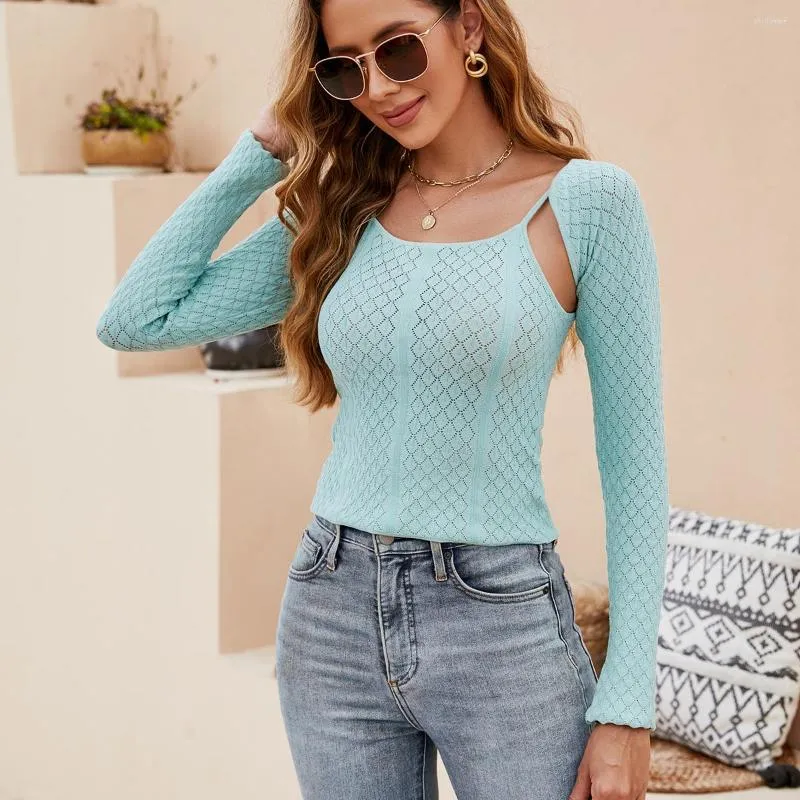 Women's Sweaters Sexy Knitted Set Y2k Korean Fashion Tops For Women 2023 Slim Crop Knit Pullovers Long Sleeve Top